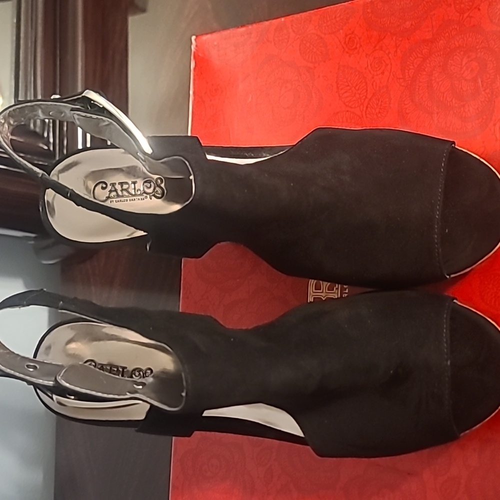Black Suede Open Toe Wedge(26)